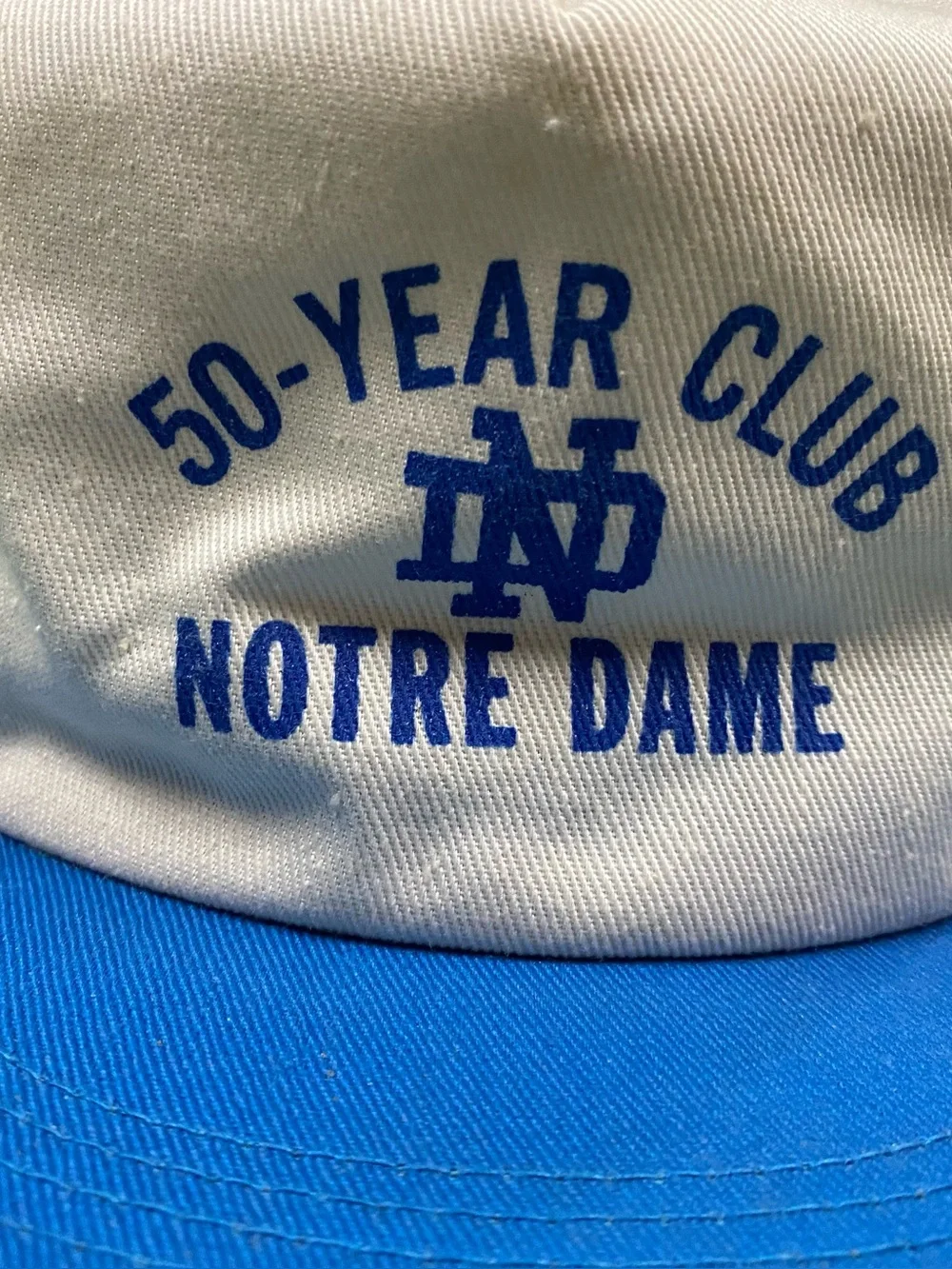 VTG 80s Notre Dame 50-Year Club, SnapBack Trucker Hat, Foam deterioration